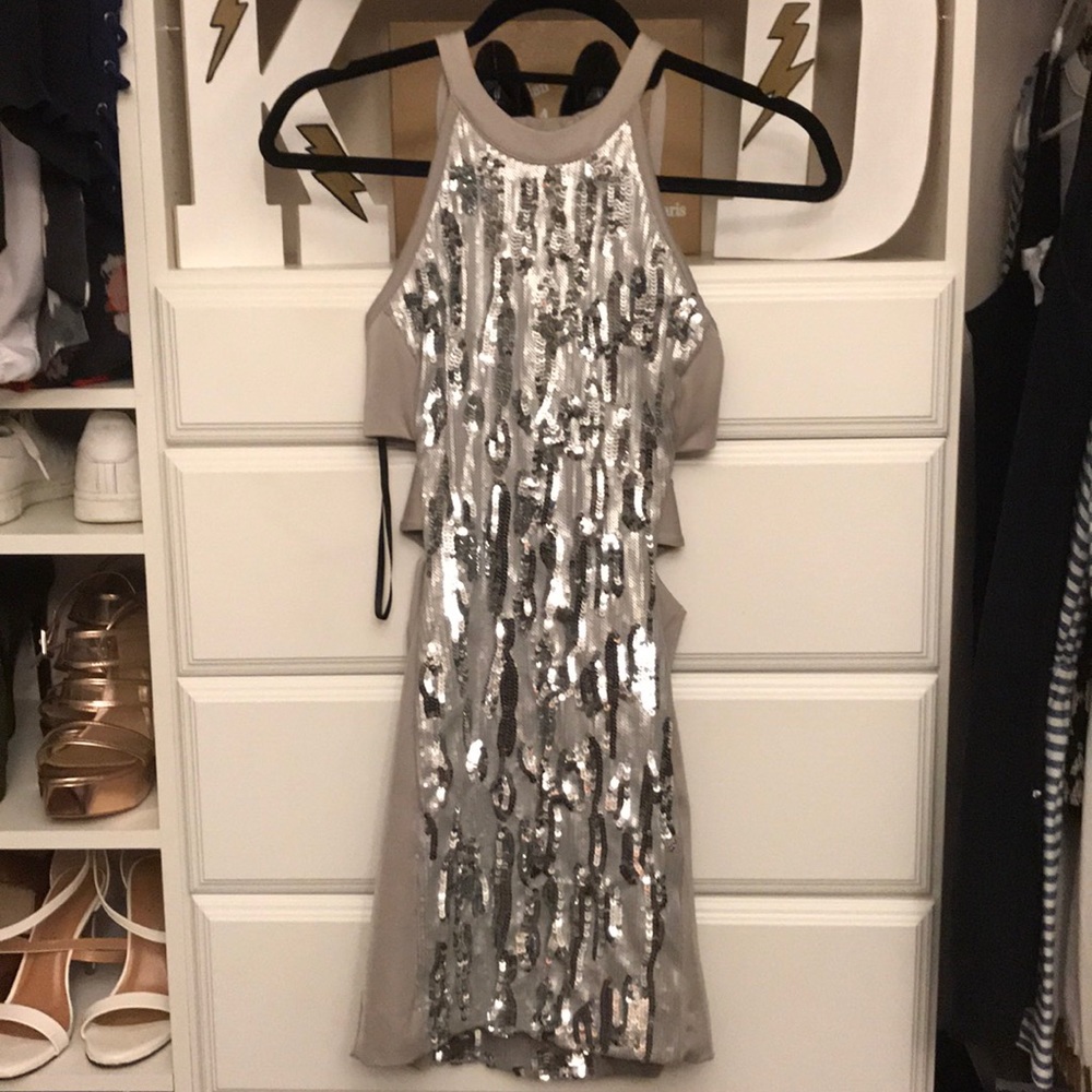 Silver sequin Bebe dress